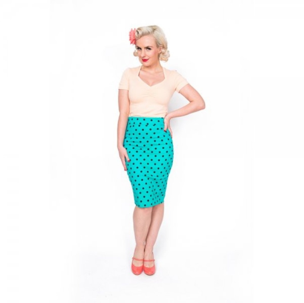 Lindy Bop Ashley pencil skirt - Teal Polka dot